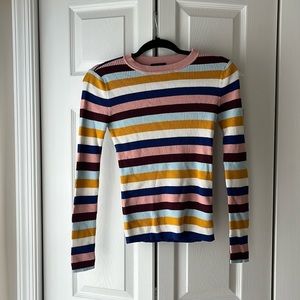 Halogen Muti-Colored, Ribbed, Long Sleeve Shirt